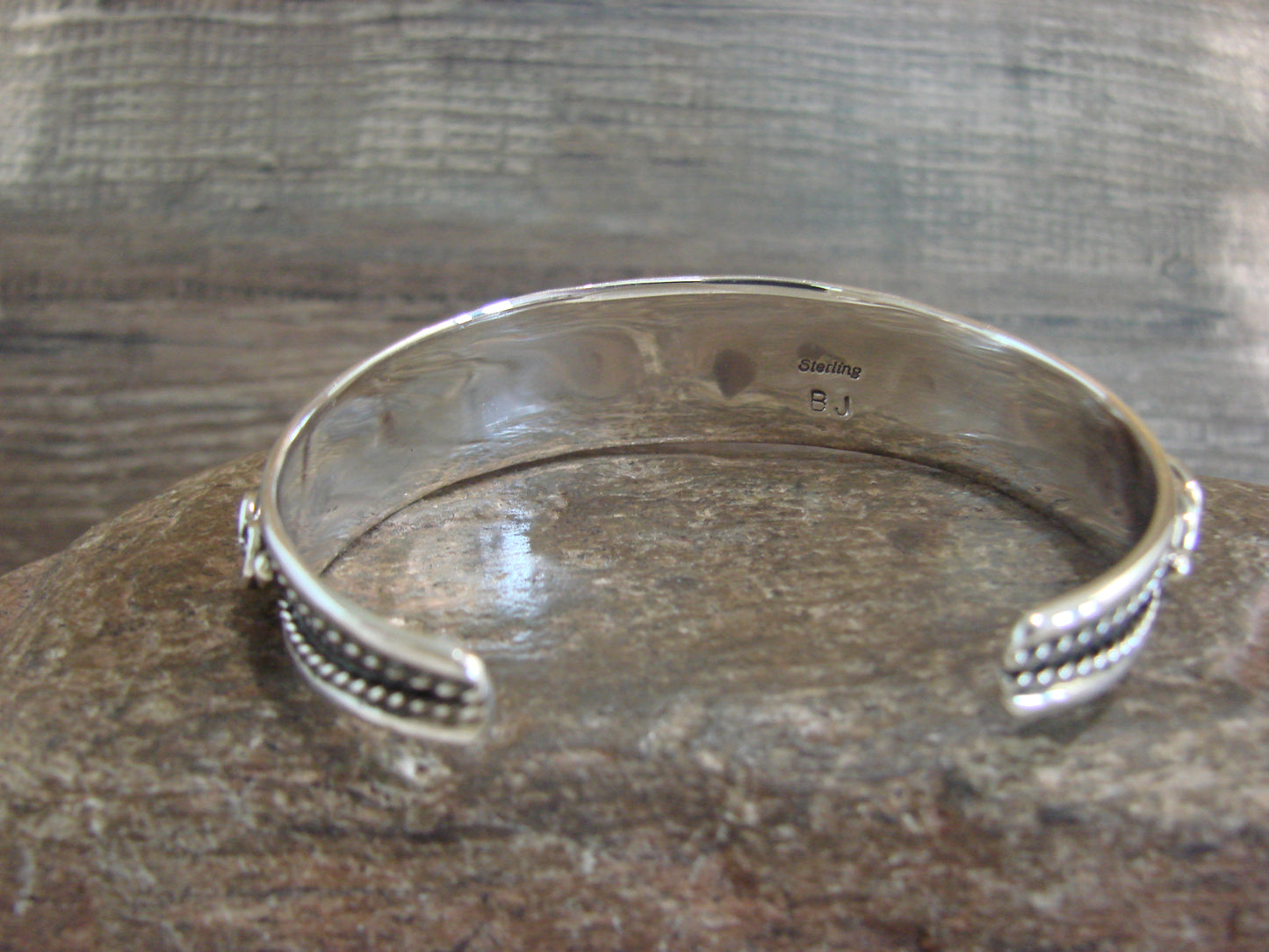 Native American Sterling Silver Floral Turquoise Bracelet by Joe
