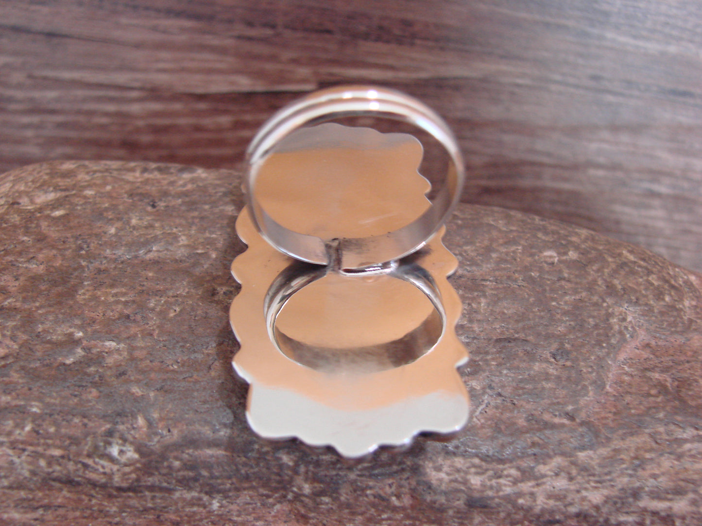 Native American Nickel Silver & Turquoise Adjustable Ring by Cleveland - Size 8 - 10