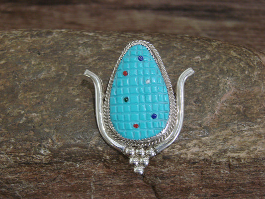 Native American Sterling Silver & Turquoise Corn Maize Pin & Pendant - Etsate
