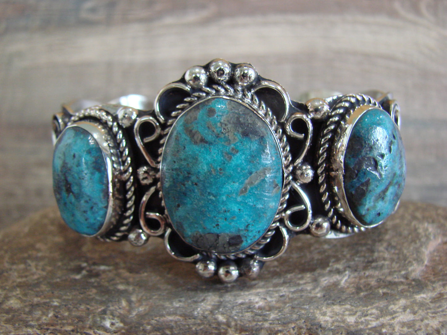 Native American Indian Nickel Silver & Turquoise Bracelet by Cleveland