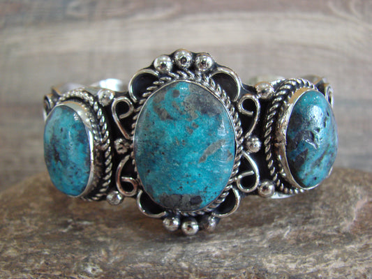 Native American Indian Nickel Silver & Turquoise Bracelet by Cleveland