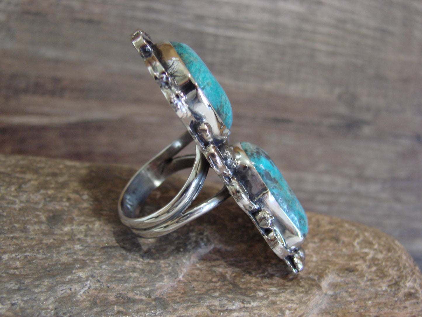 Native American Nickel Silver & Turquoise Ring by Cleveland - Size 9