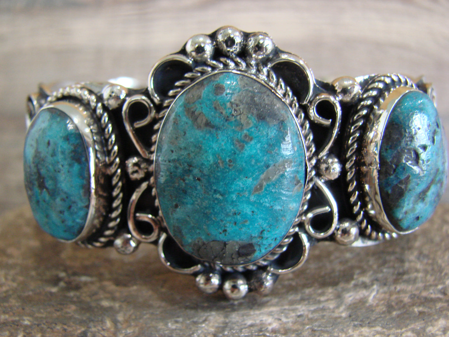Native American Indian Nickel Silver & Turquoise Bracelet by Cleveland
