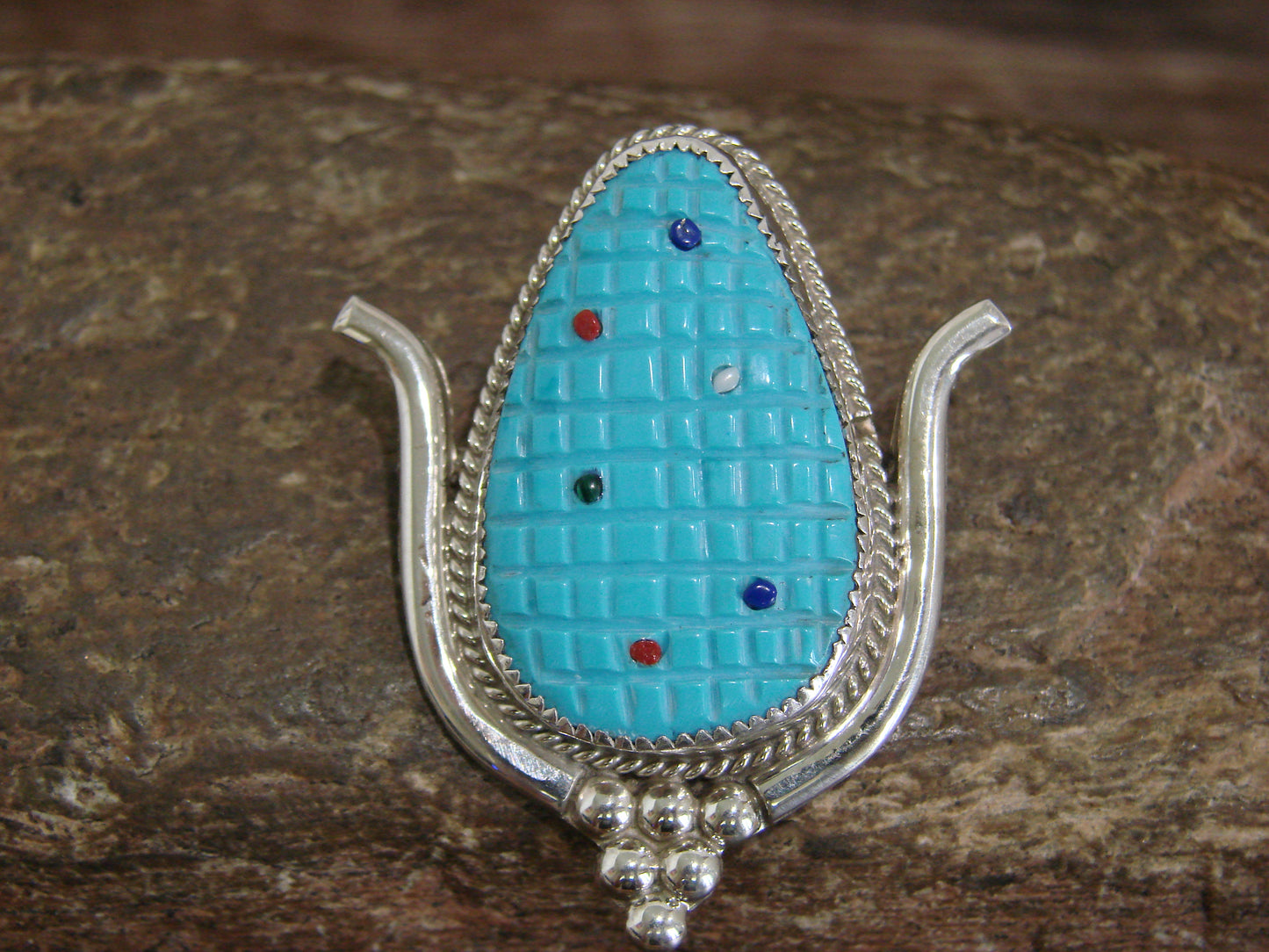 Native American Sterling Silver & Turquoise Corn Maize Pin & Pendant - Etsate