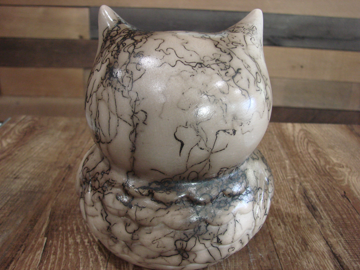 Native American Pottery Horse Hair Owl Sculpture by Vail