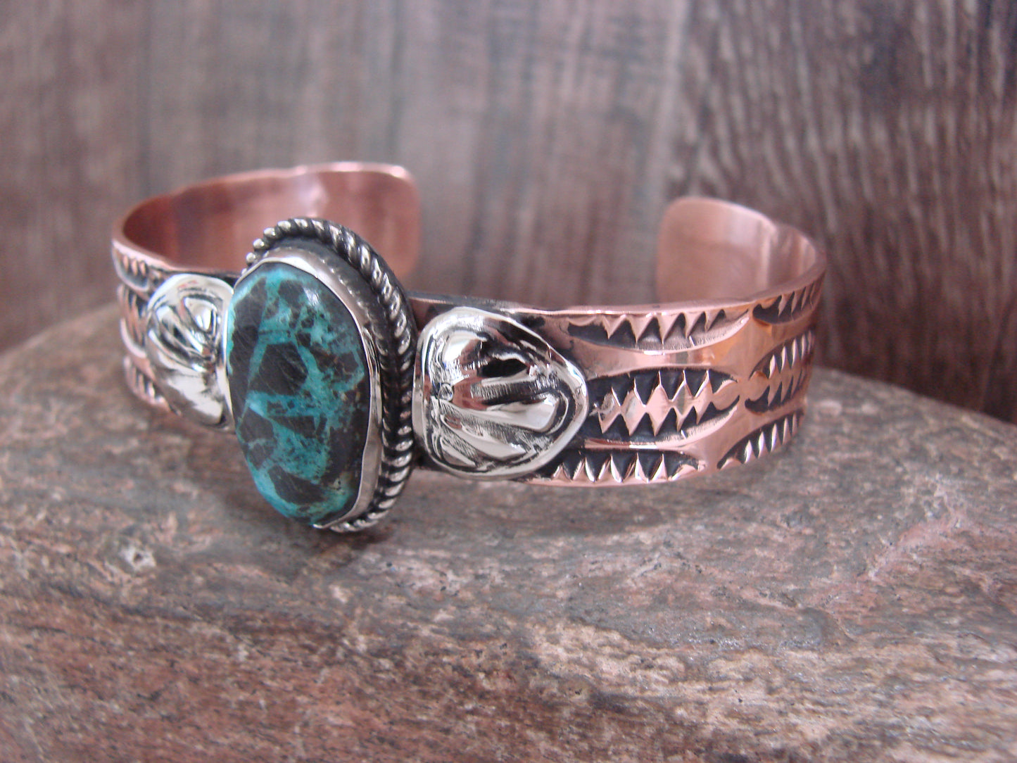 Native American Copper & Turquoise Bracelet by Cleveland