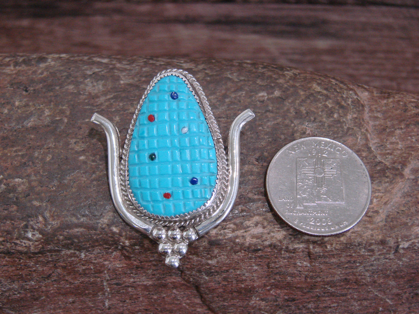 Native American Sterling Silver & Turquoise Corn Maize Pin & Pendant - Etsate