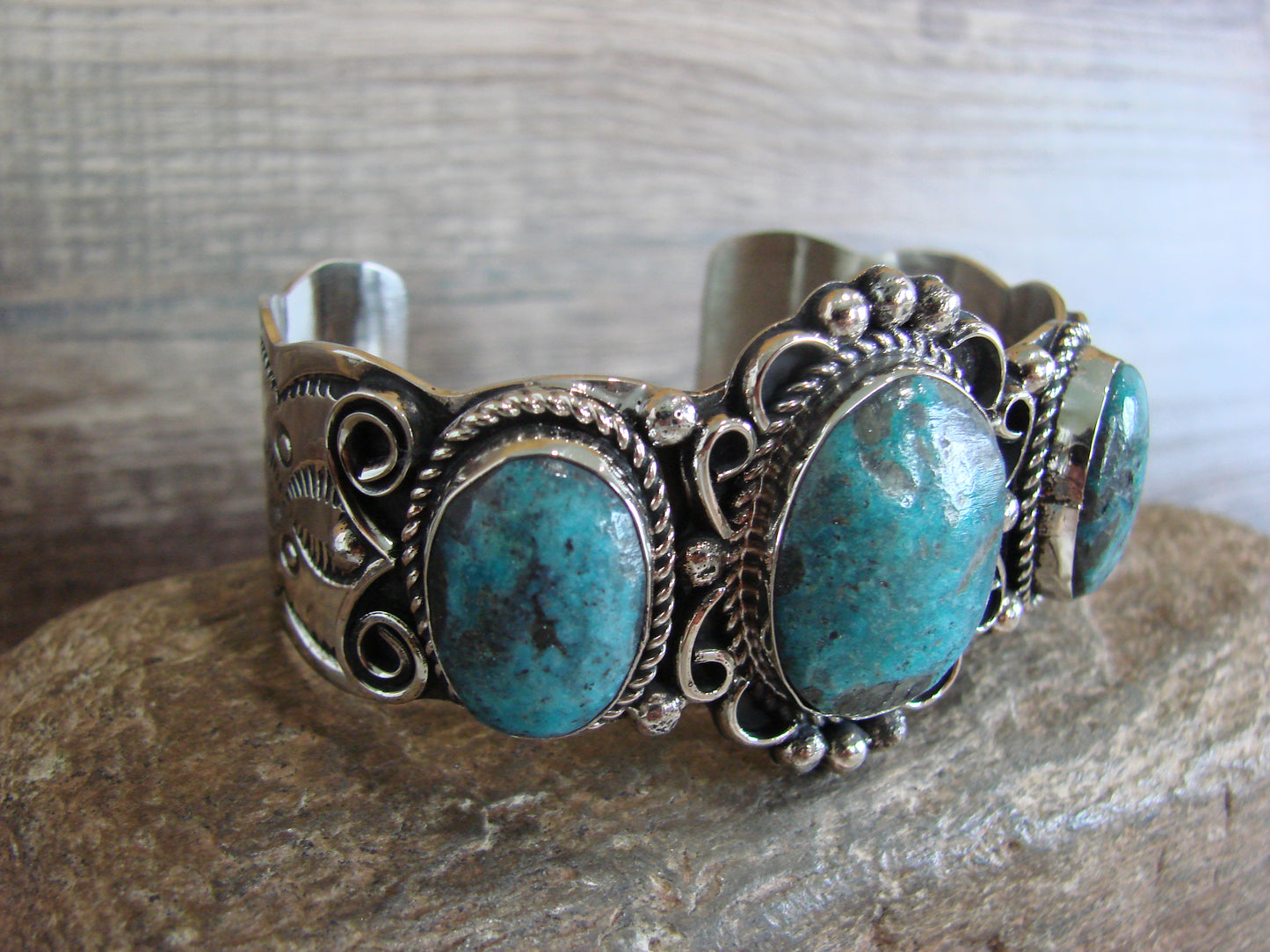 Native American Indian Nickel Silver & Turquoise Bracelet by Cleveland