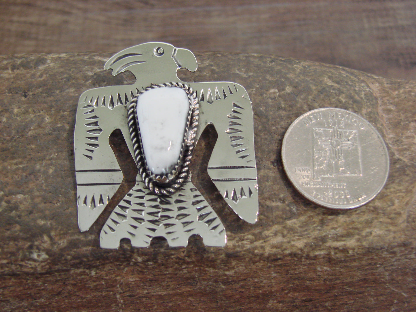 Native American Nickel Silver & Howlite Parrot Pin - Cleveland