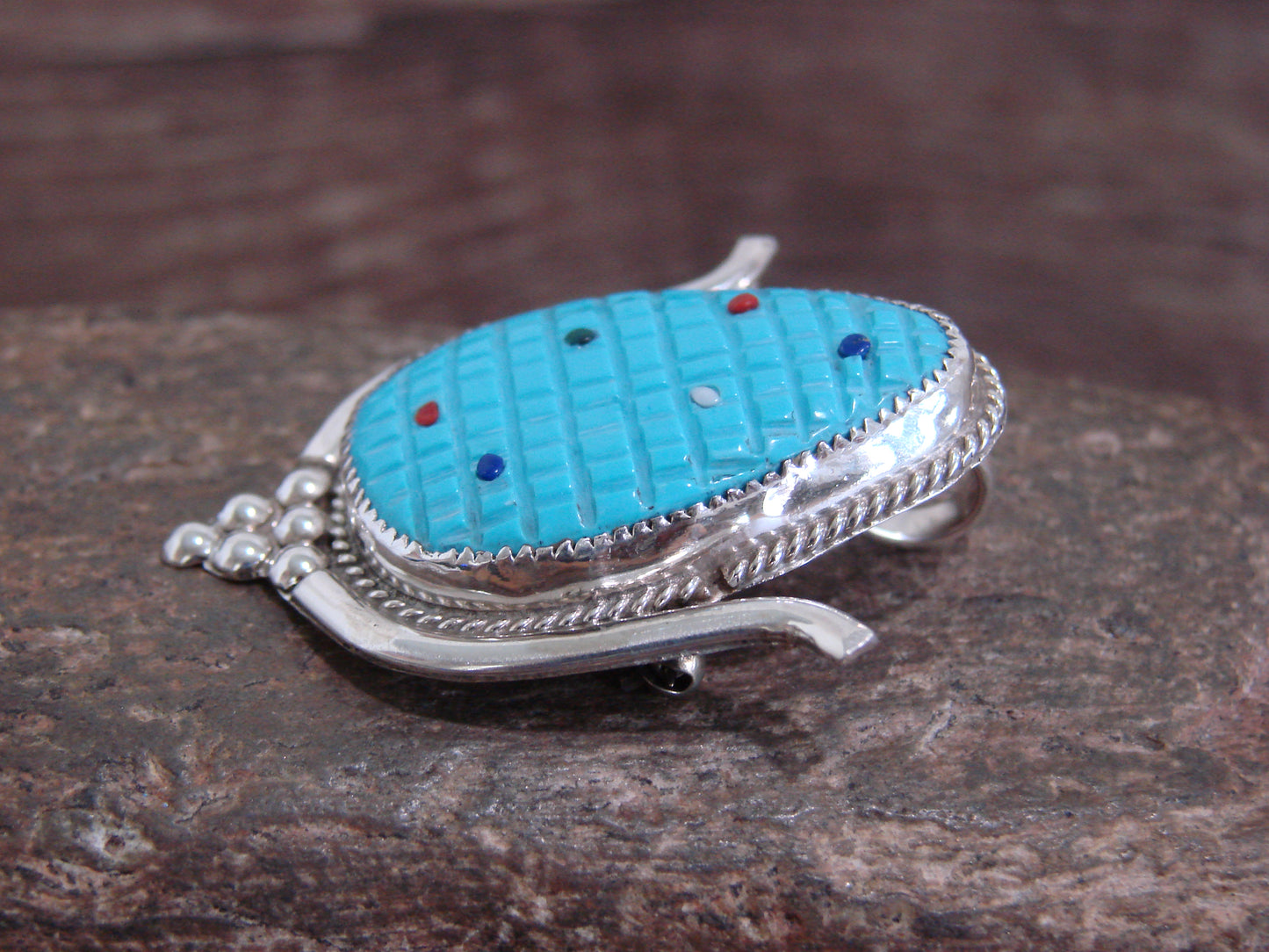 Native American Sterling Silver & Turquoise Corn Maize Pin & Pendant - Etsate
