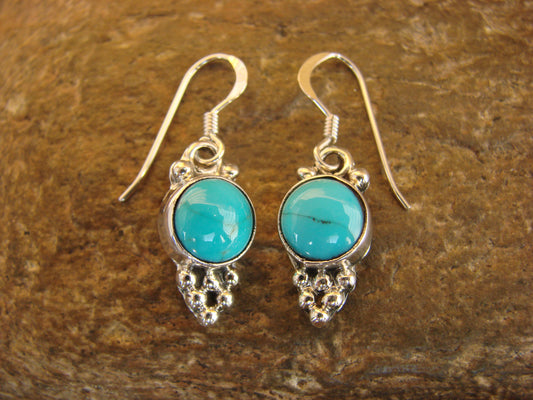 Native American Sterling Silver & Turquoise Dangle Earrings by Shorty