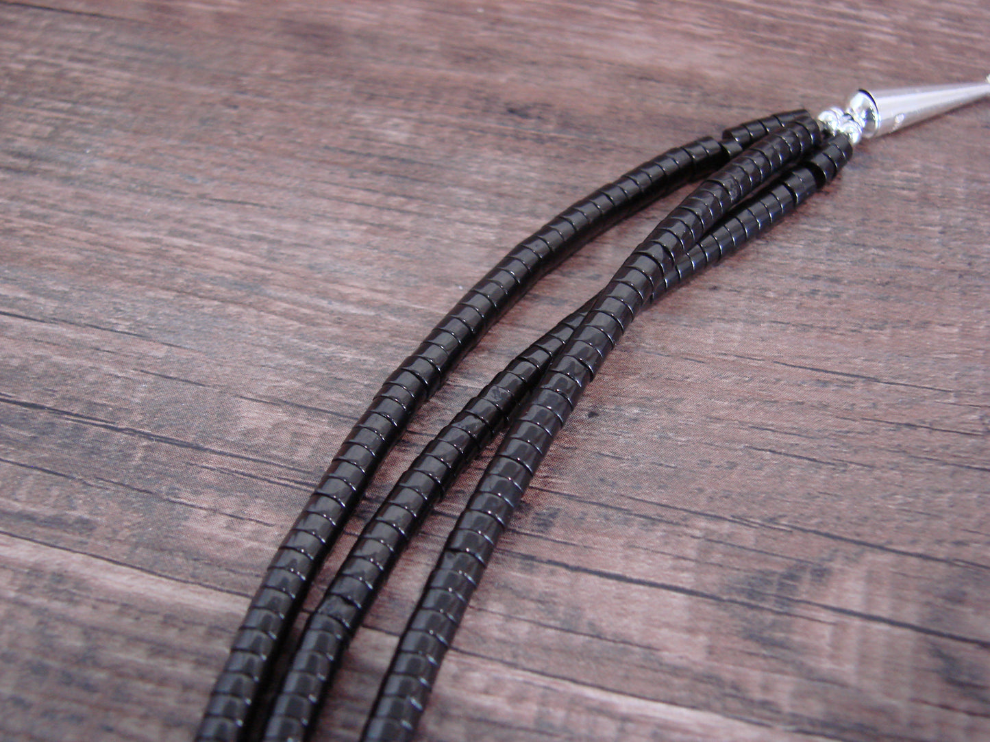Native American 3 Strand 19" Onyx Necklace by Ramona Bird