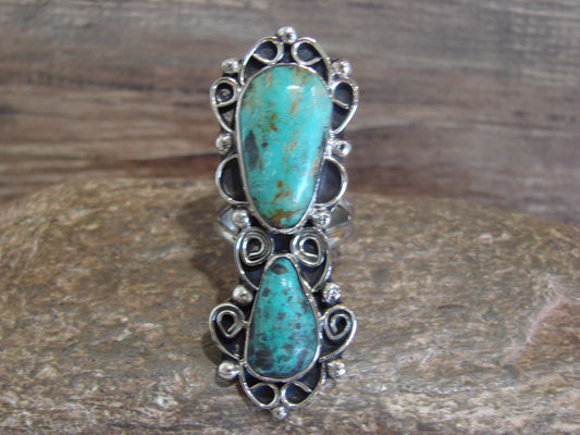 Native American Nickel Silver & Turquoise Ring by Cleveland - Size 10