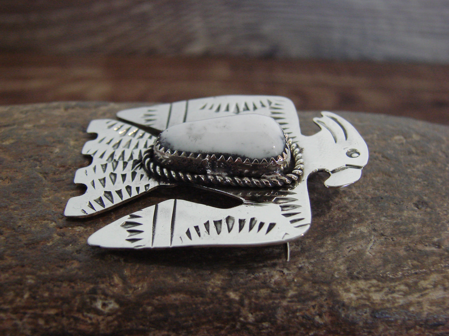 Native American Nickel Silver & Howlite Parrot Pin - Cleveland