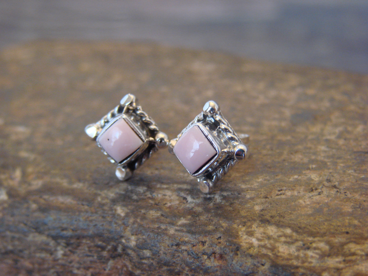Native American Sterling Silver & Pink Conch Shell Post Earrings by Jack