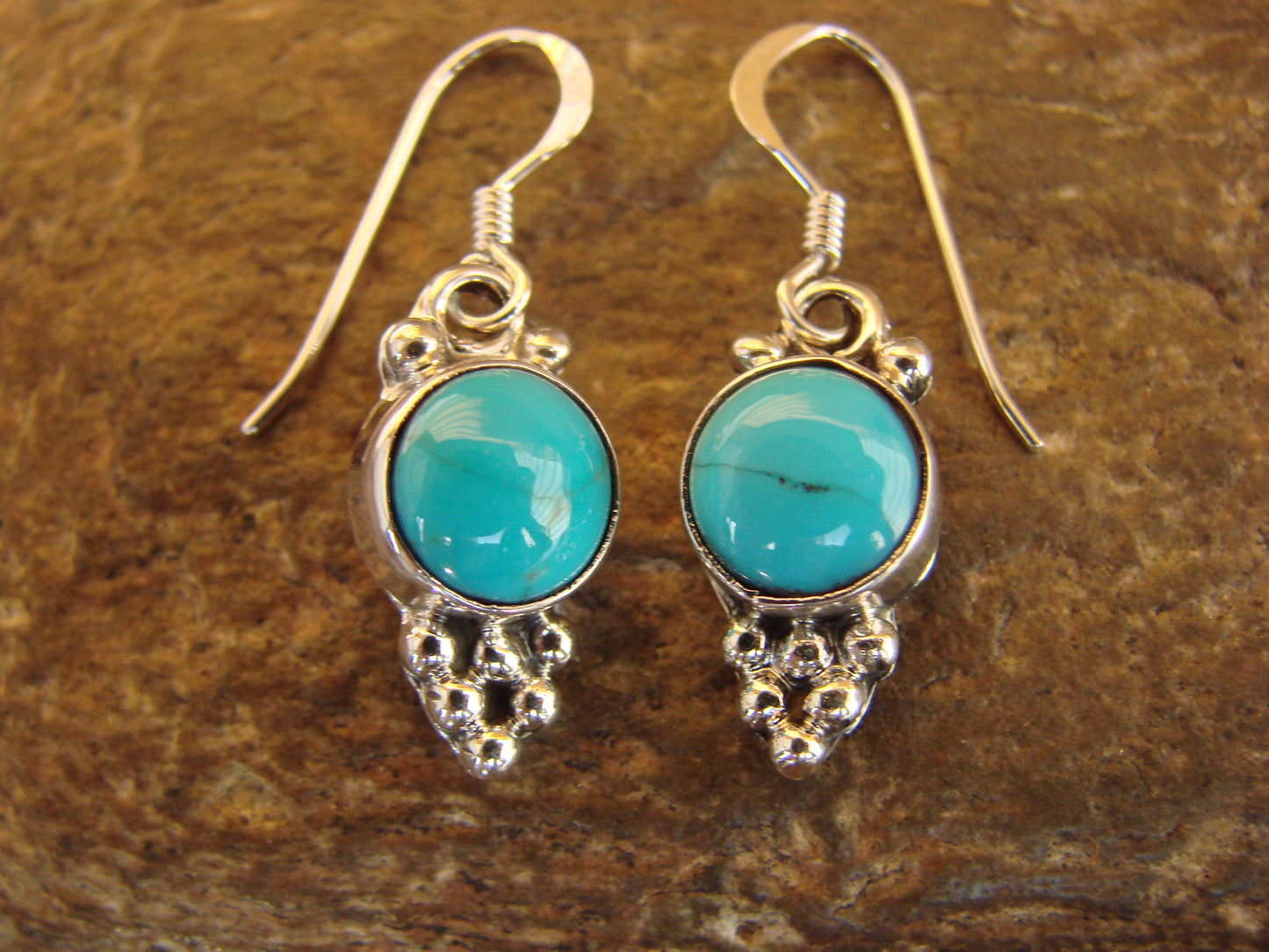 Native American Sterling Silver & Turquoise Dangle Earrings by Shorty