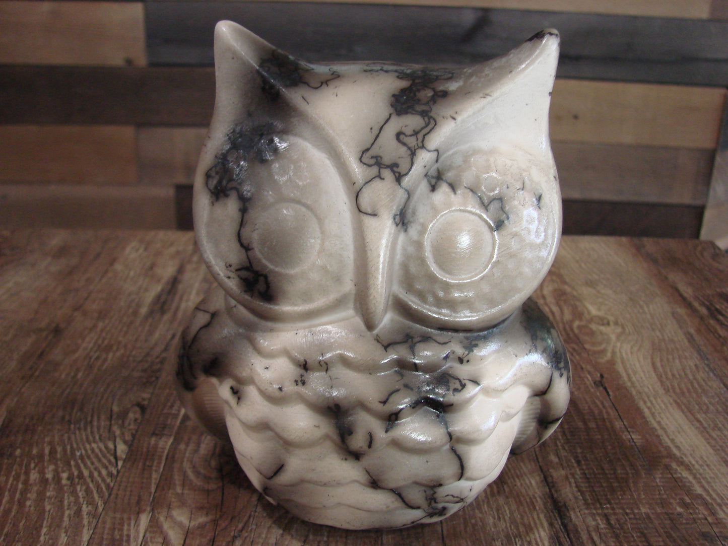 Native American Pottery Horse Hair Owl Sculpture by Vail