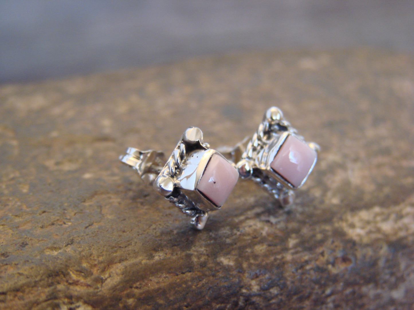 Native American Sterling Silver & Pink Conch Shell Post Earrings by Jack