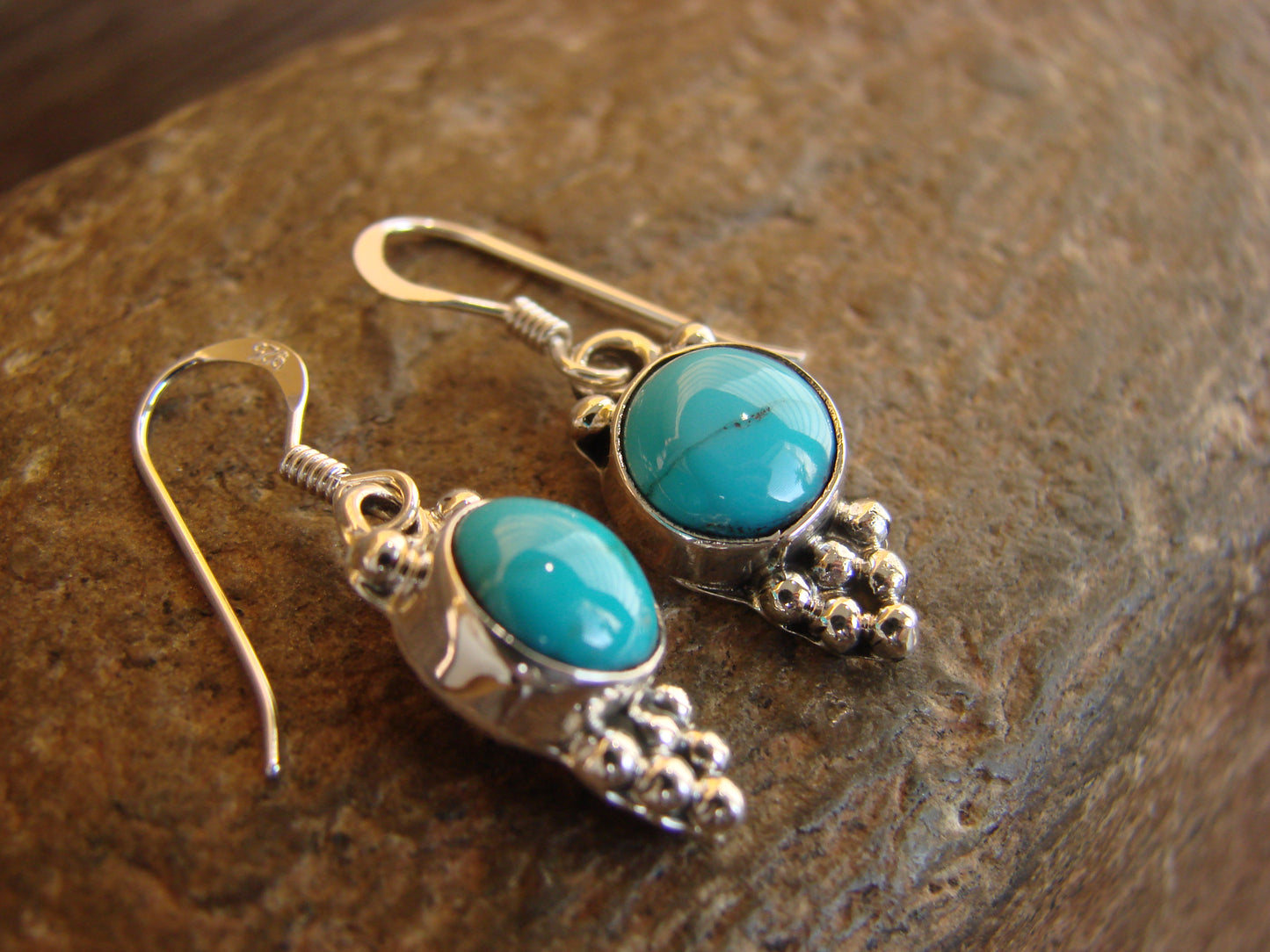 Native American Sterling Silver & Turquoise Dangle Earrings by Shorty