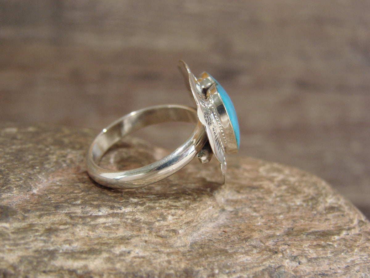 Native American Sterling Silver & Turquoise Heart Ring Size 7 - 8 - Coho