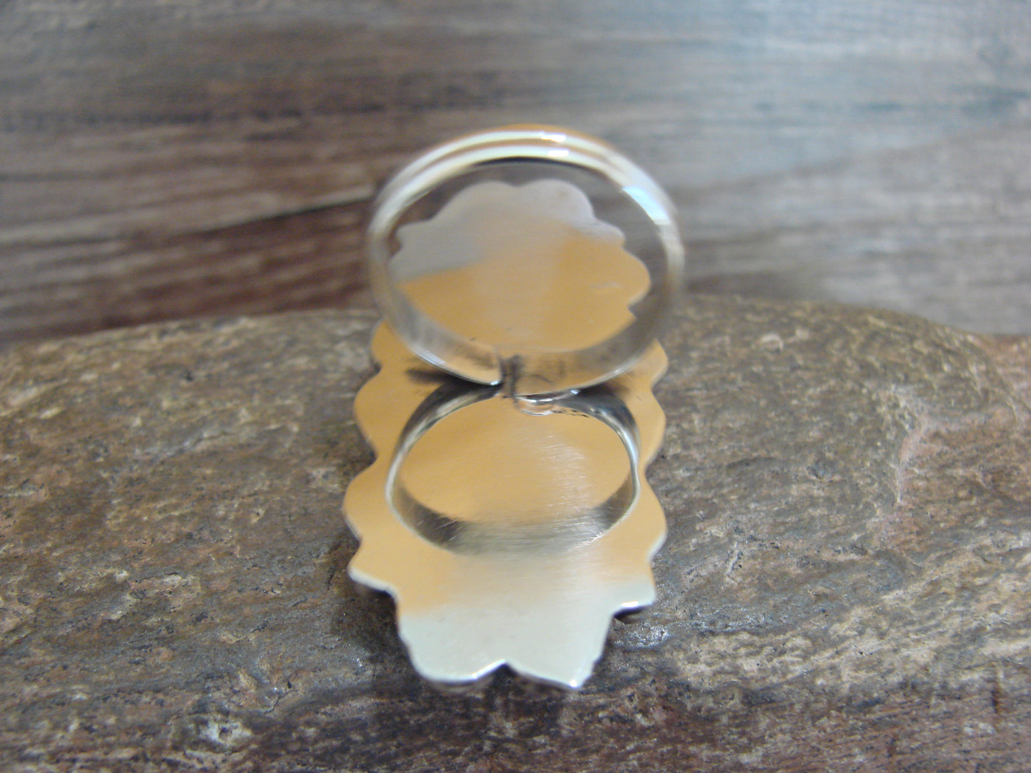 Native American Nickel Silver & Turquoise Adjustable Ring by Cleveland - Size 8 - 10