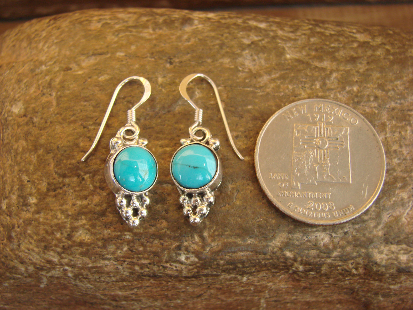 Native American Sterling Silver & Turquoise Dangle Earrings by Shorty