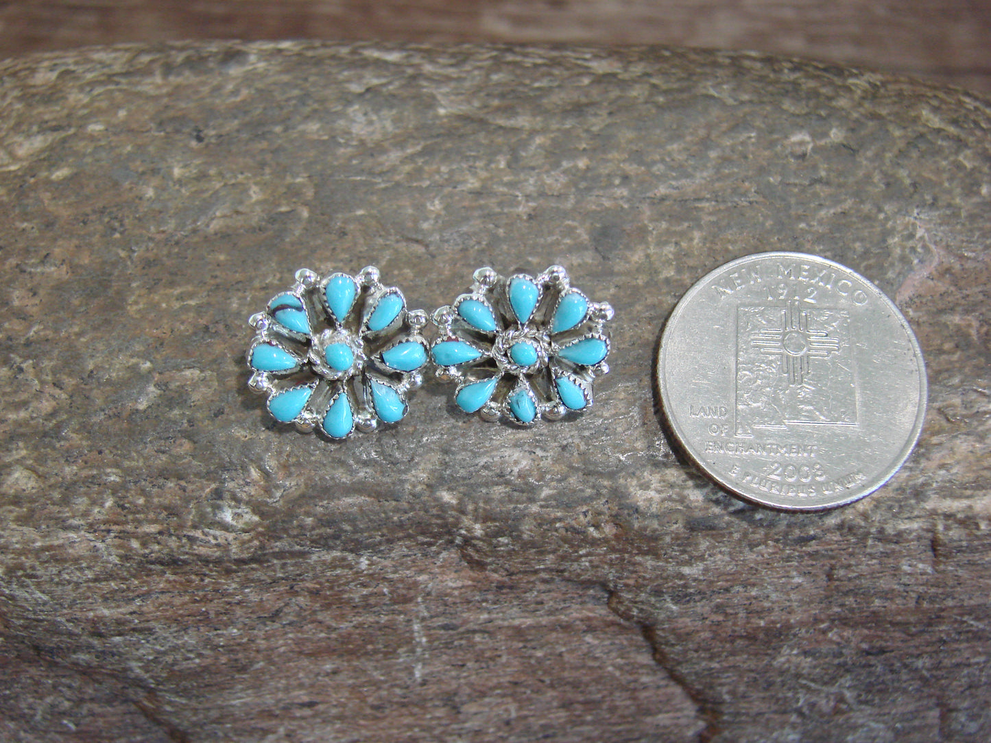 Native American Sterling Silver Turquoise Cluster Post Earrings - Lastiyano