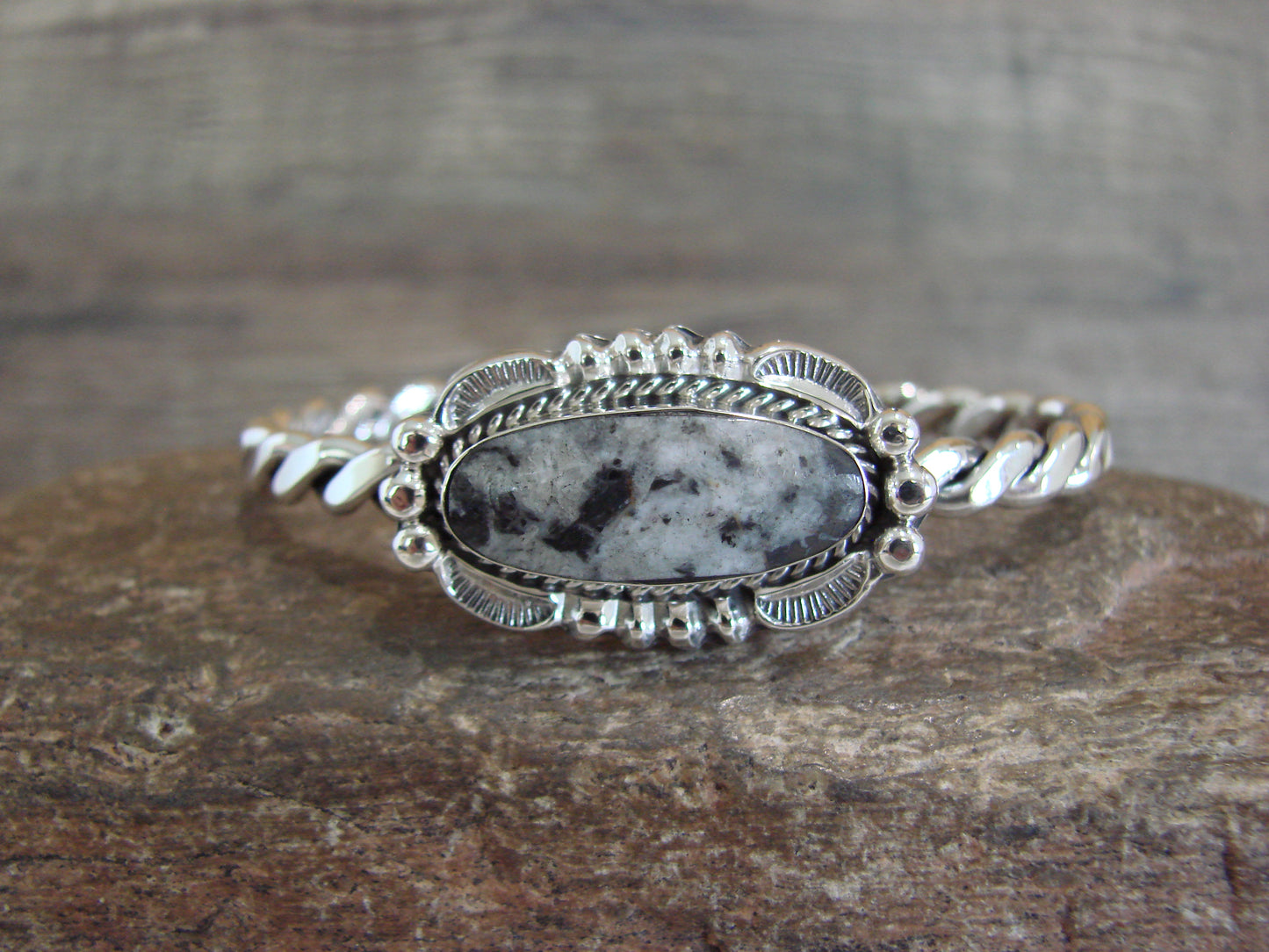 Native American Sterling Silver White Buffalo Turquoise Bracelet by Silversmith