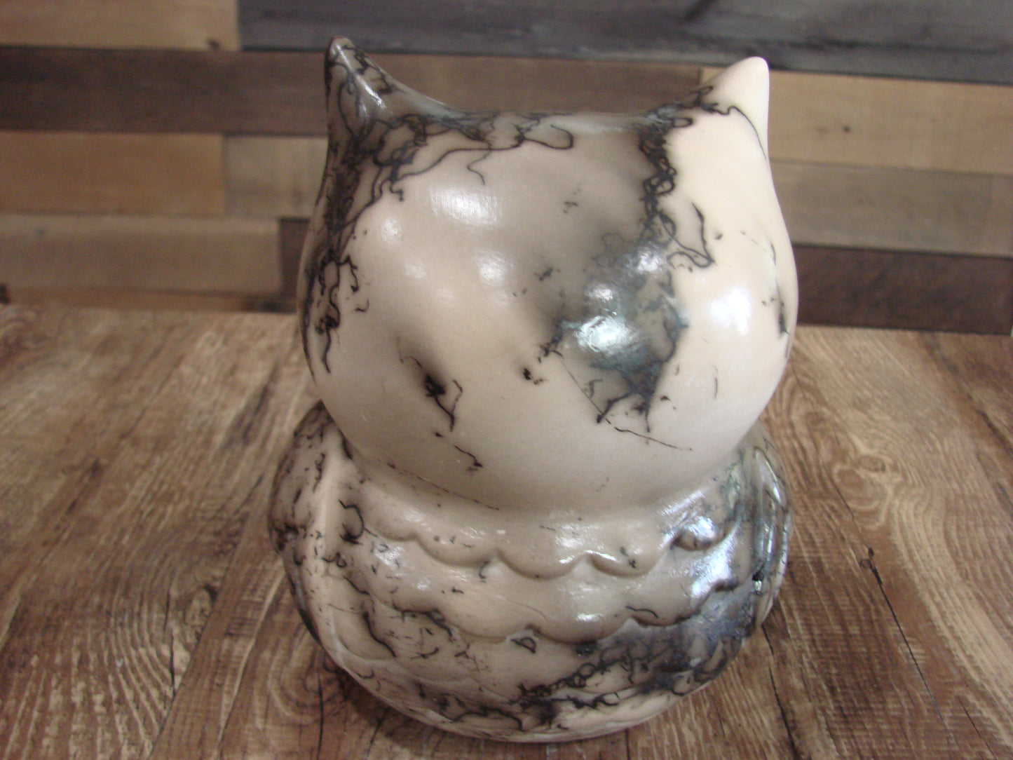 Native American Pottery Horse Hair Owl Sculpture by Vail