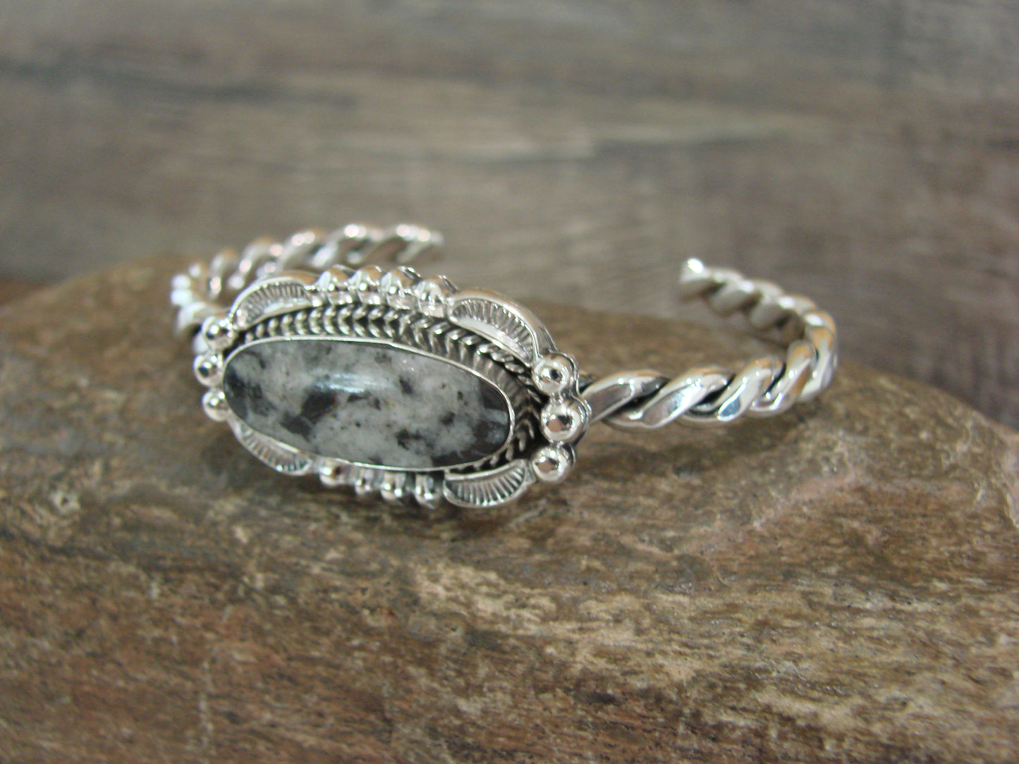 Native American Sterling Silver White Buffalo Turquoise Bracelet by Silversmith