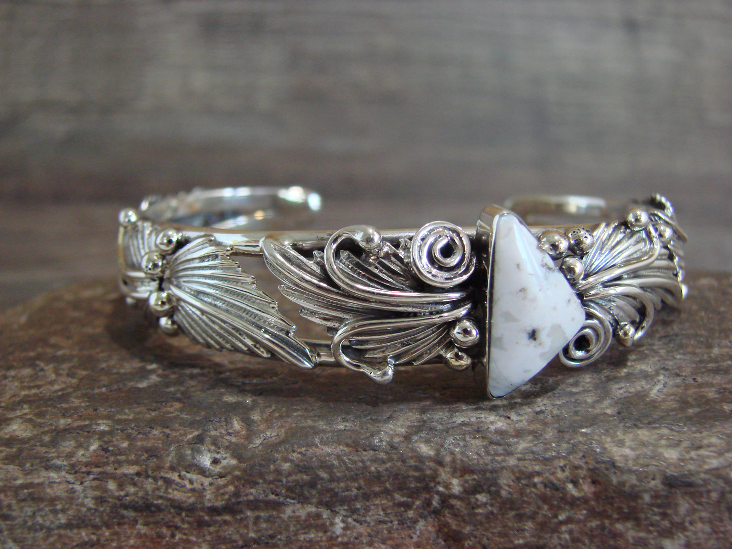 Native American Sterling Silver White Buffalo Turquoise Bracelet by Delgarito