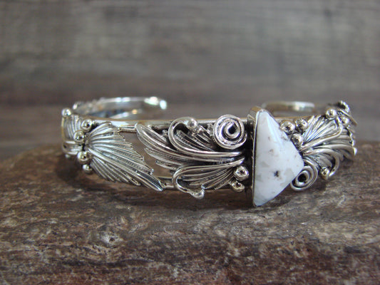 Native American Sterling Silver White Buffalo Turquoise Bracelet by Delgarito