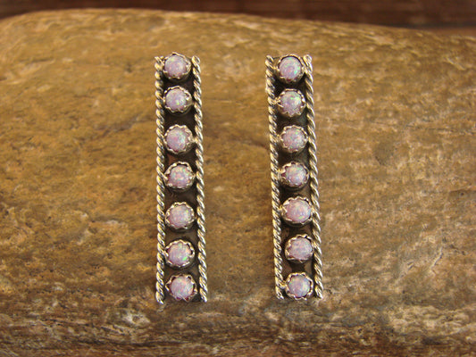 Native American Sterling Silver Purple Opal Row Post Earrings - Spencer