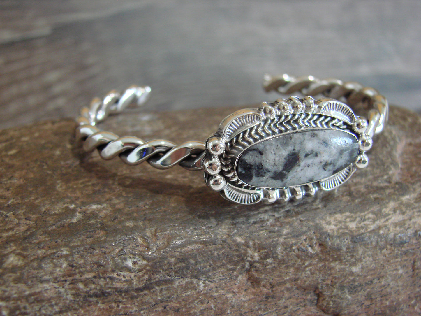 Native American Sterling Silver White Buffalo Turquoise Bracelet by Silversmith