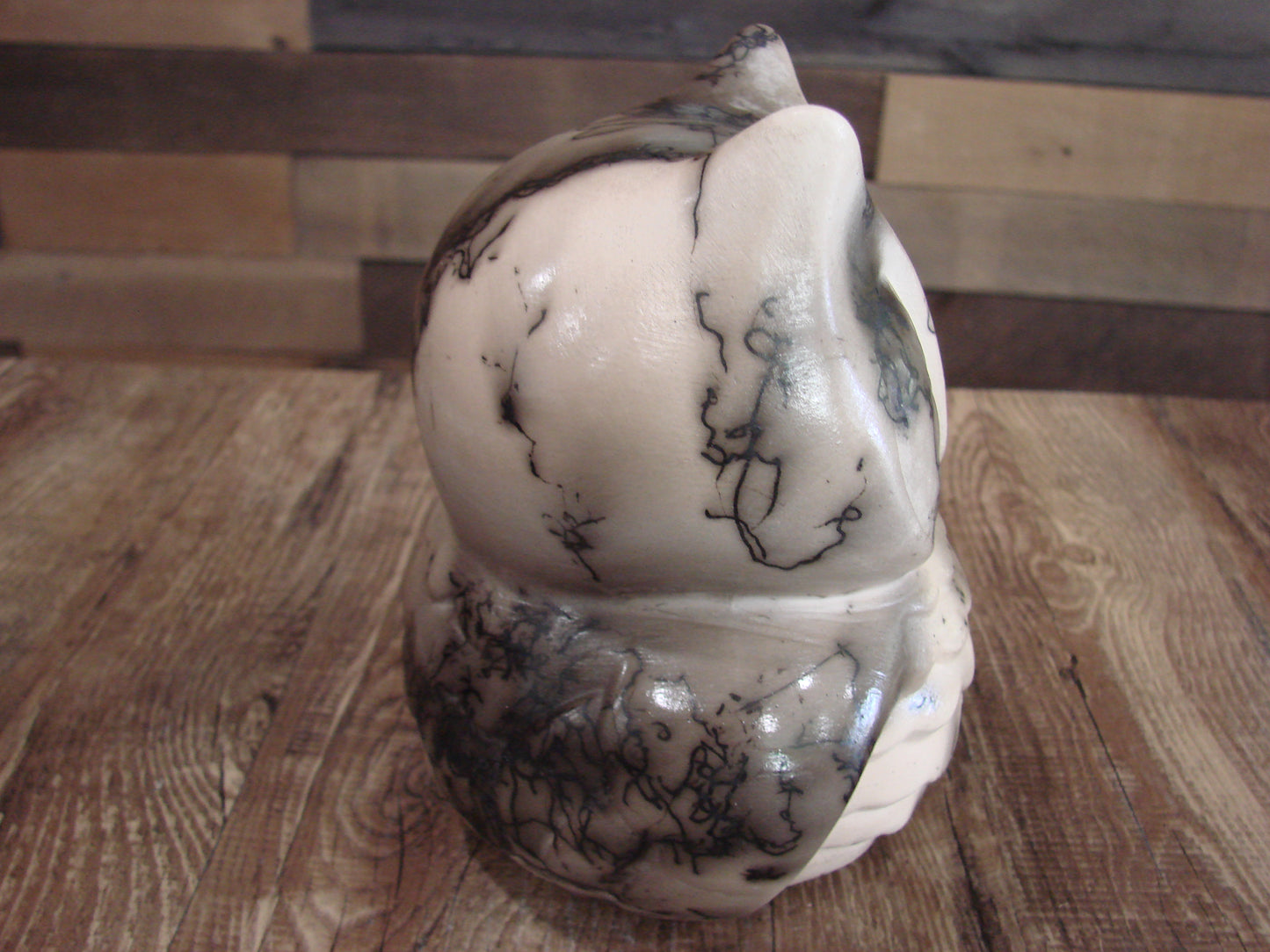 Native American Pottery Horse Hair Owl Sculpture by Vail