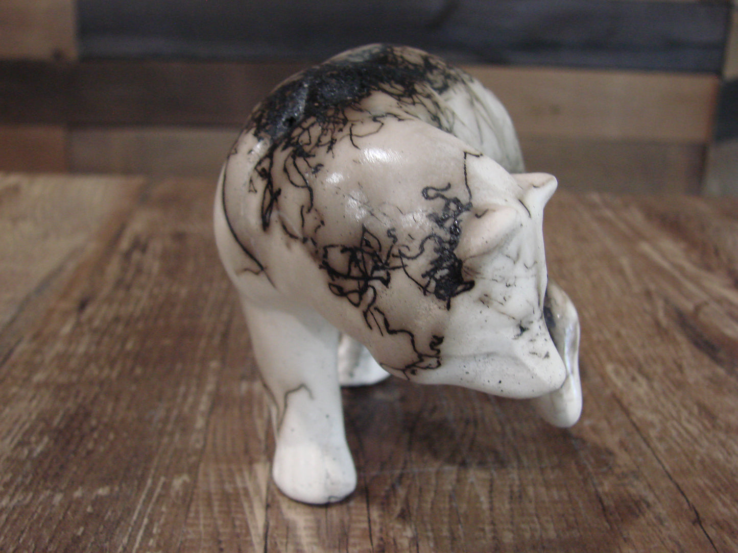 Small Native American Pottery Horse Hair Bear Sculpture by Vail