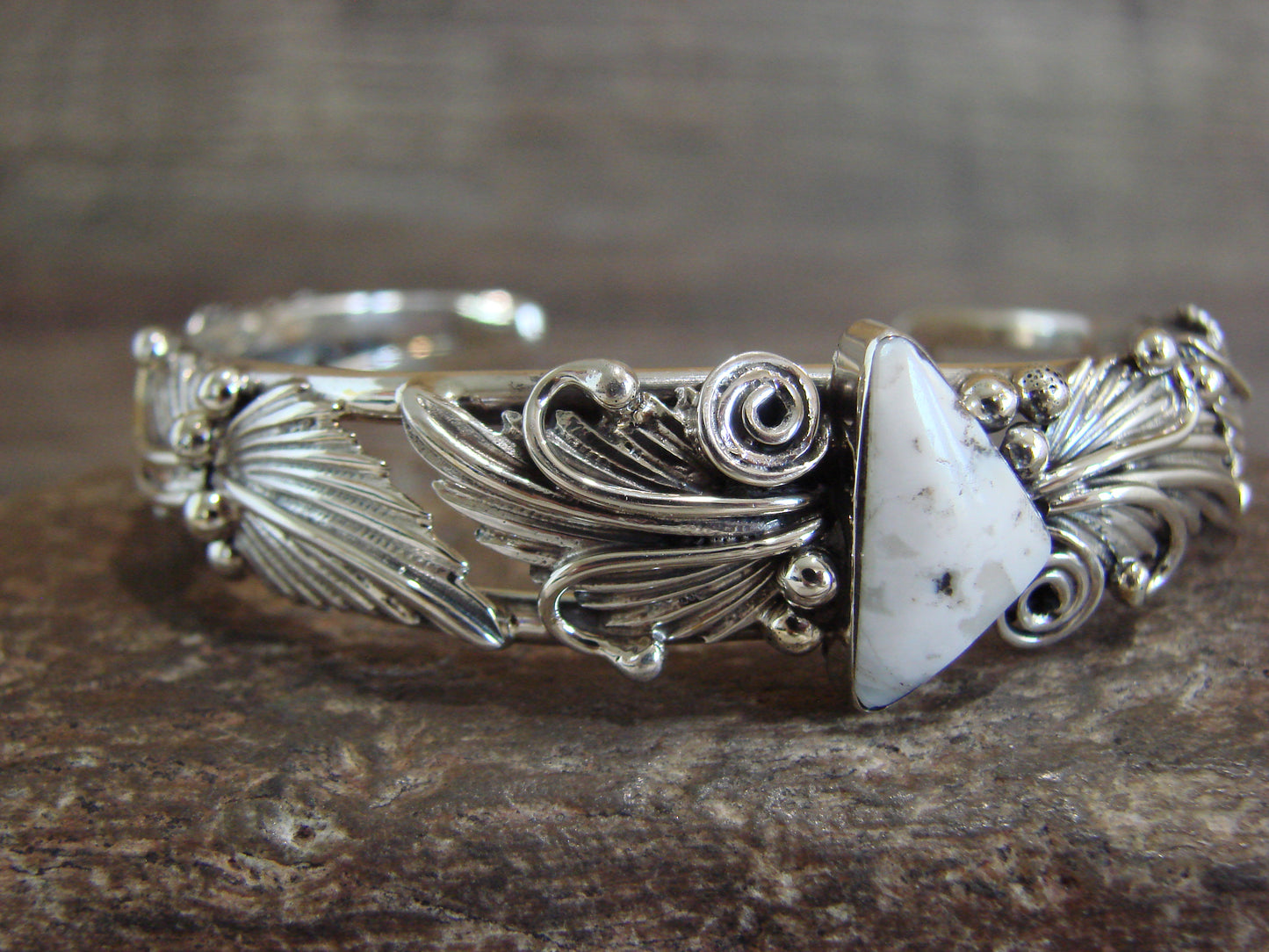 Native American Sterling Silver White Buffalo Turquoise Bracelet by Delgarito