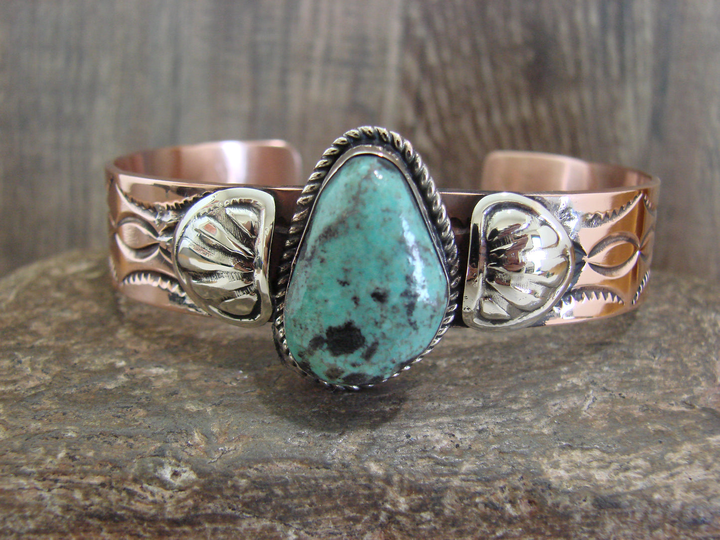 Native American Copper & Turquoise Bracelet by Cleveland