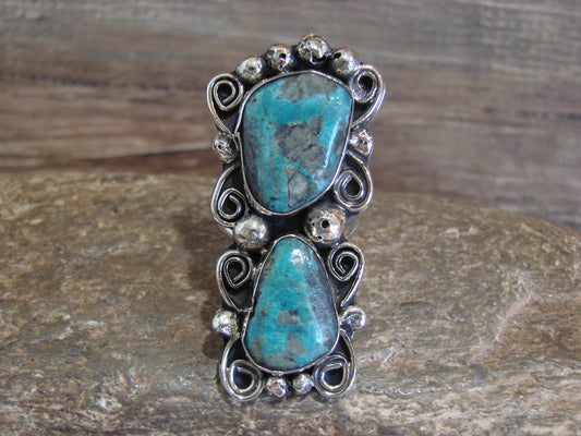 Native American Nickel Silver & Turquoise Ring by Cleveland - Size 9.5