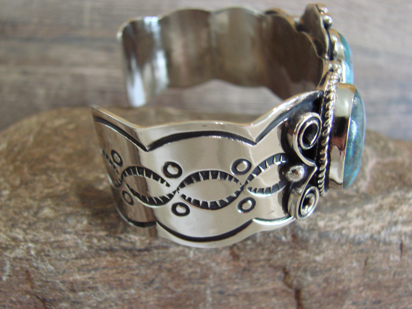Native American Indian Nickel Silver & Turquoise Bracelet by Cleveland