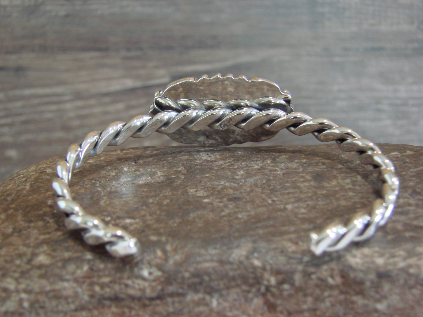 Native American Sterling Silver White Buffalo Turquoise Bracelet by Silversmith