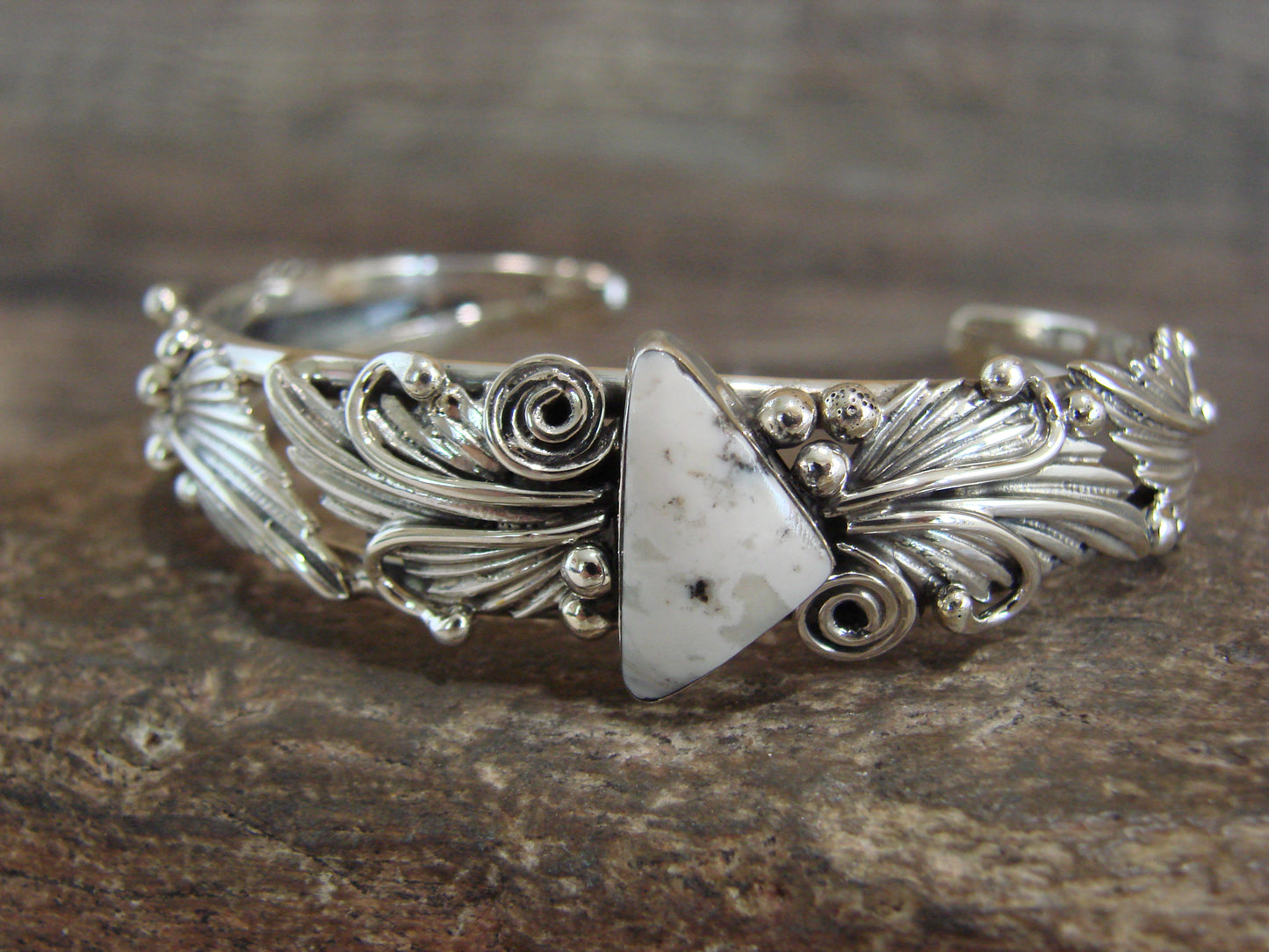 Native American Sterling Silver White Buffalo Turquoise Bracelet by Delgarito