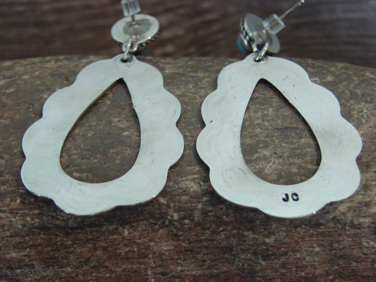 Native American  Nickel Silver & Turquoise Dangle Post Earrings - Cleveland