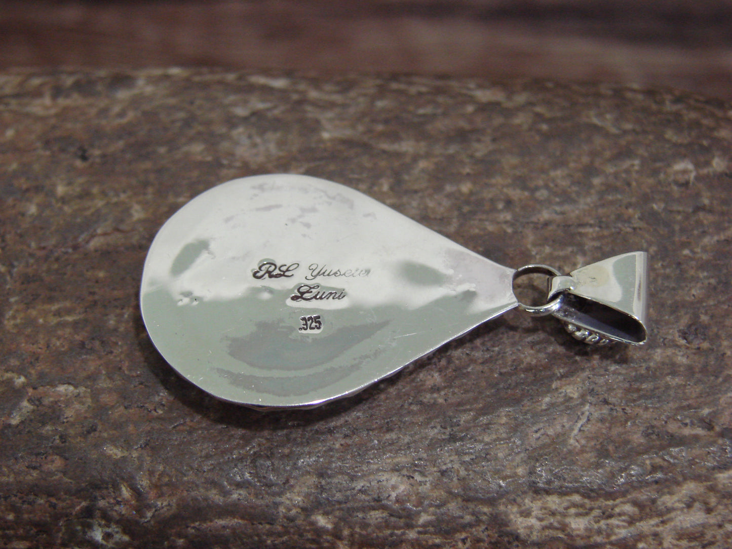 Native American Sterling Silver Turquoise Inlay Sunface Pendant - Signed Yuselew