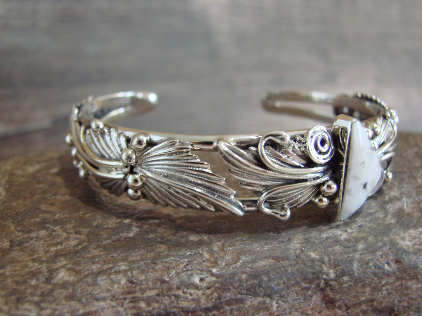 Native American Sterling Silver White Buffalo Turquoise Bracelet by Delgarito