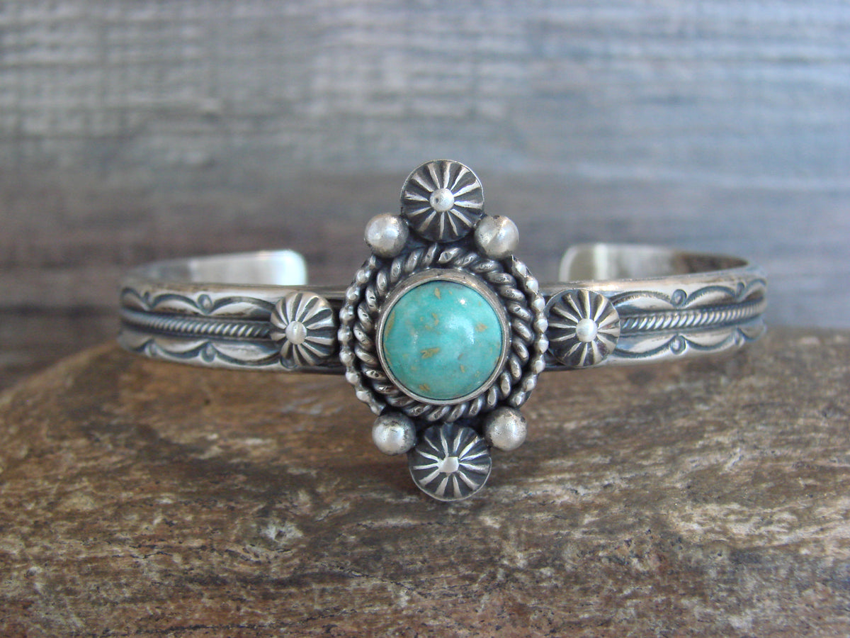 Native American Sterling Silver Turquoise Bracelet Signed MC