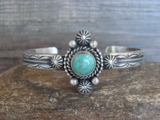 Native American Sterling Silver Turquoise Bracelet Signed MC