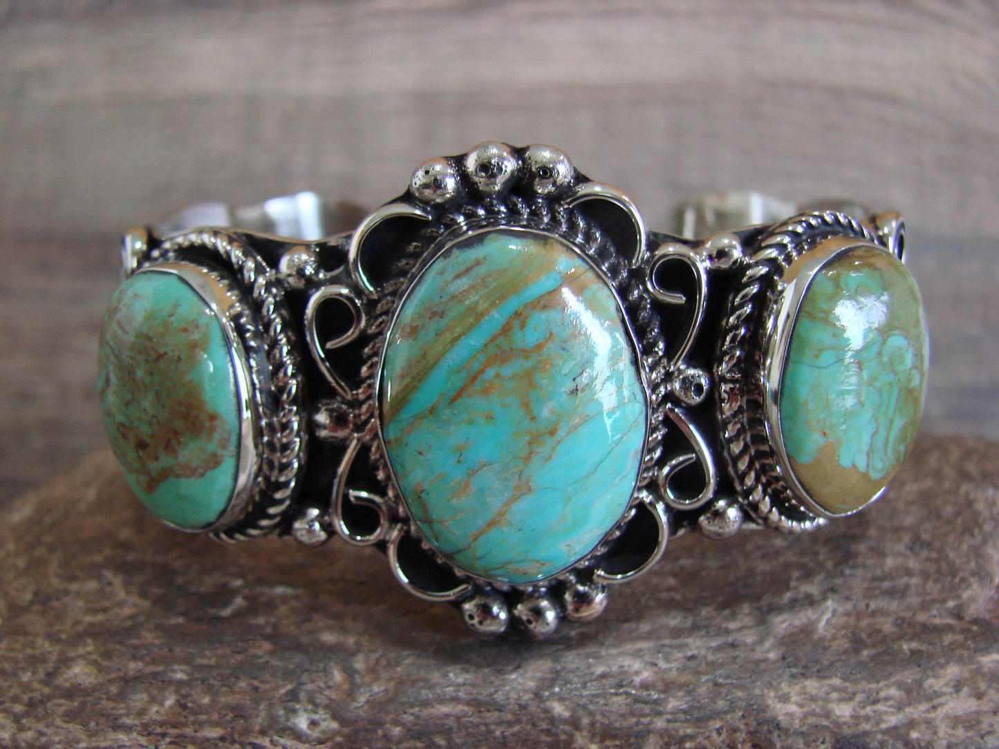 Native American Indian Nickel Silver & Turquoise Bracelet by Cleveland