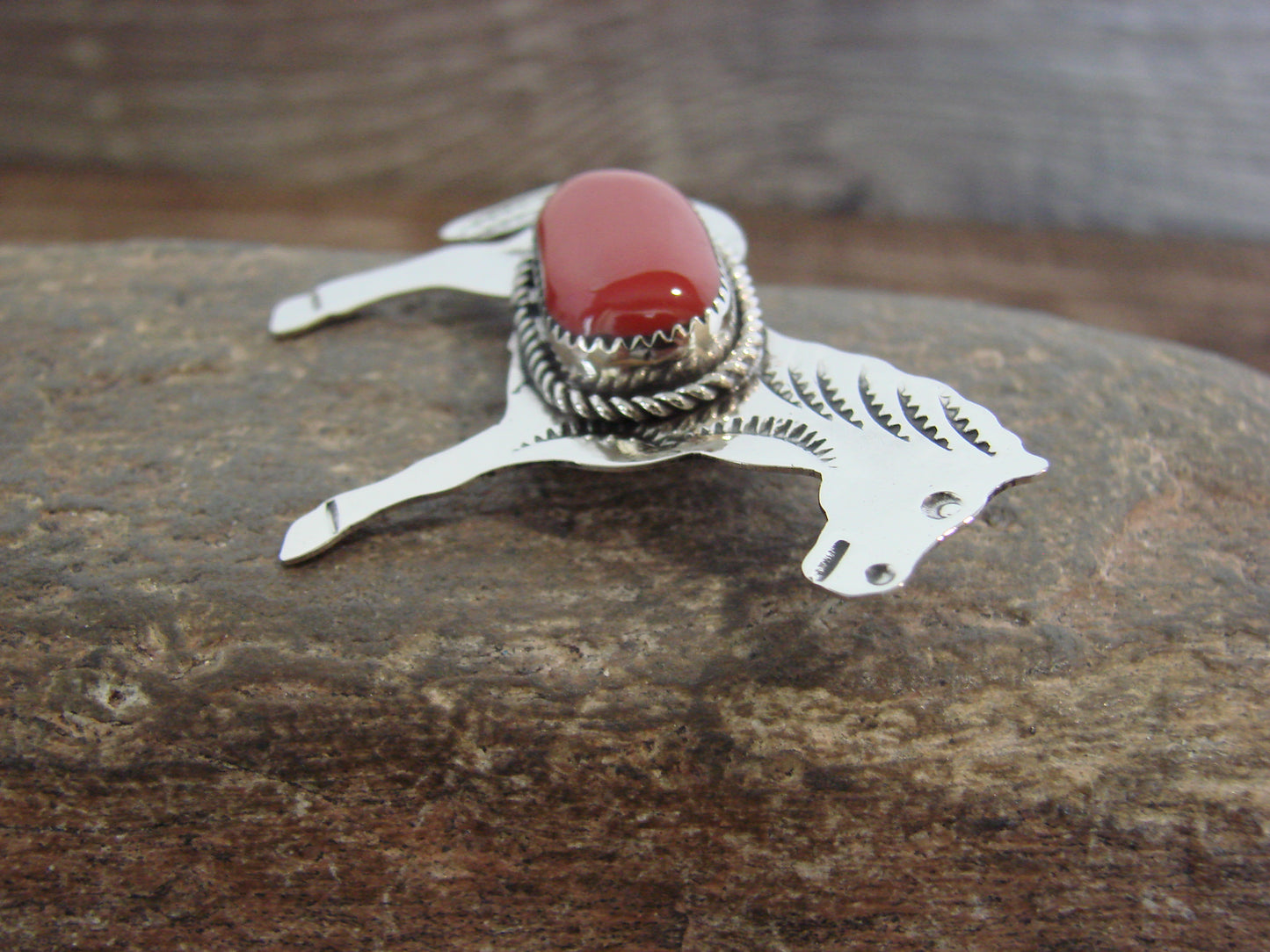 Native American Nickel Silver & Coral Horse Pendant - Cleveland