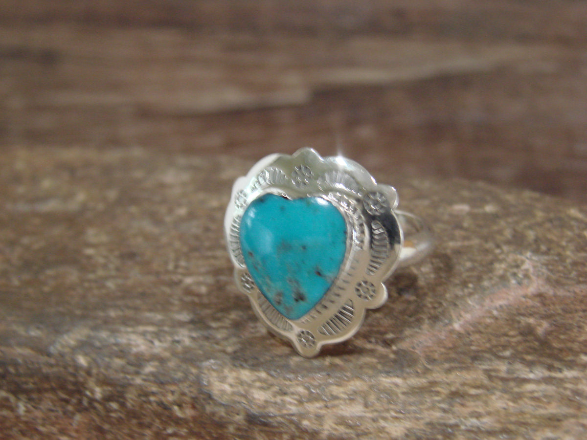 Native American Sterling Silver & Turquoise Heart Ring Size 8 - 9 - Coho